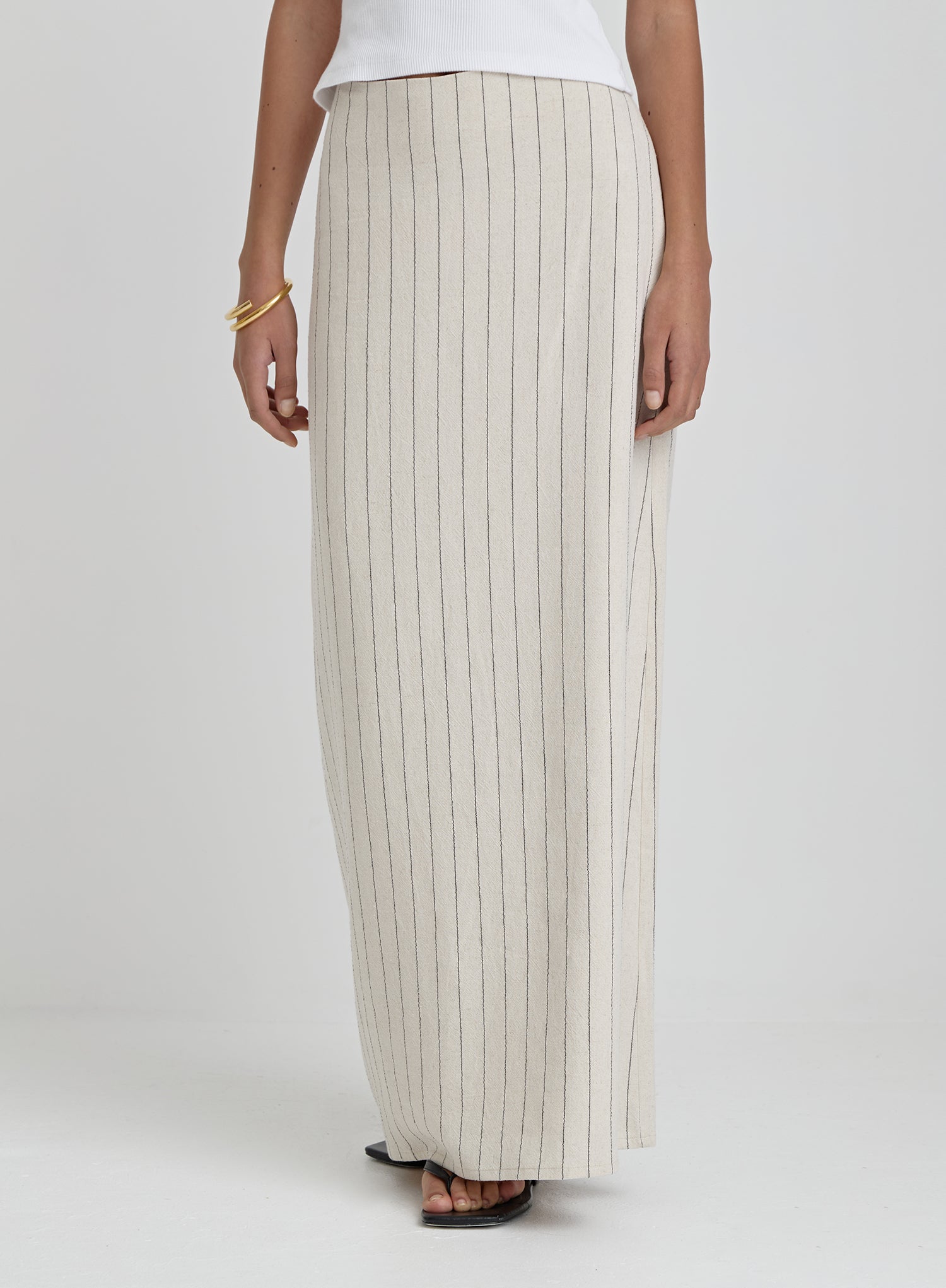 Beige Striped Linen Maxi Skirt